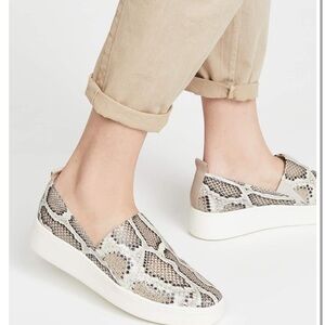 Vince Beige and Black Snakeskin Slip-On Sneakers